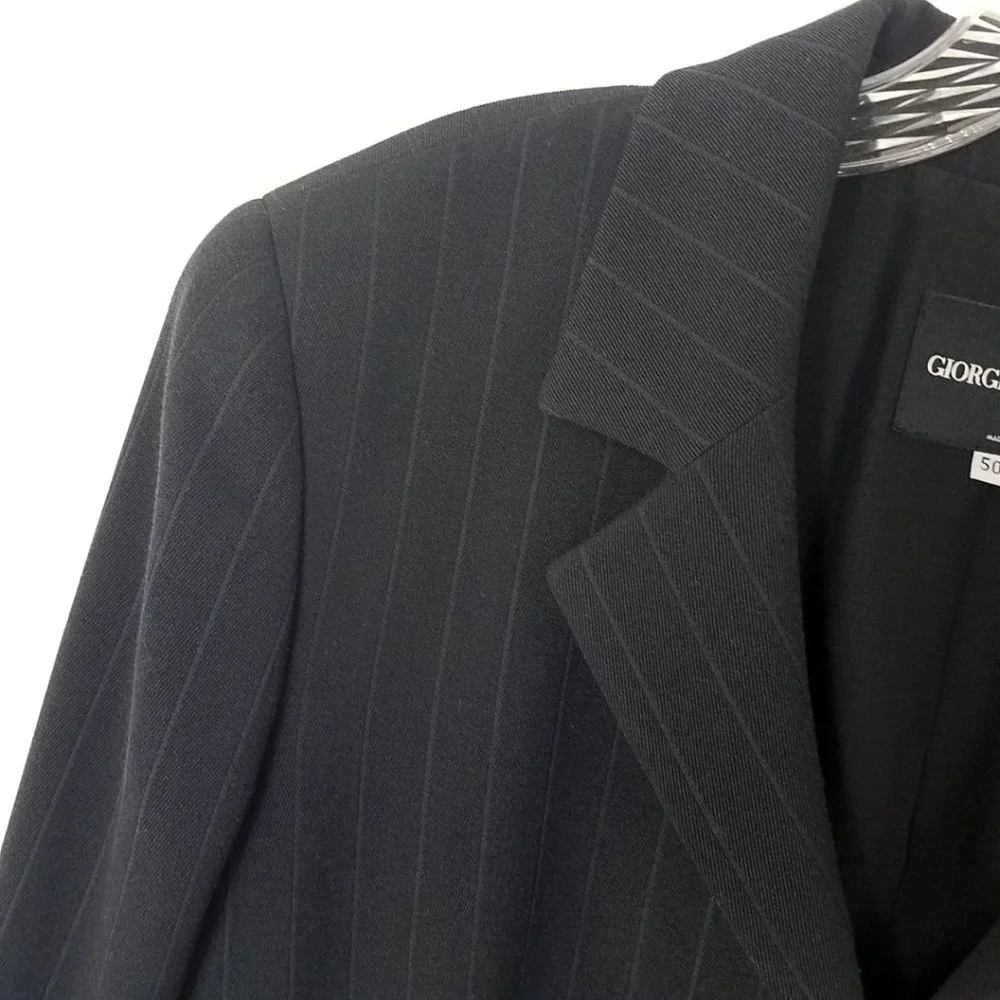 Giorgio Armani Size 14 Navy Blue Pin Lama Wool Blend Blazer Suit Coat Jacket - Picture 3 of 16